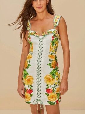 farm rio short sleeve bow front mini dress Farm Rio Short-Sleeve Bow-Front Mini Dress